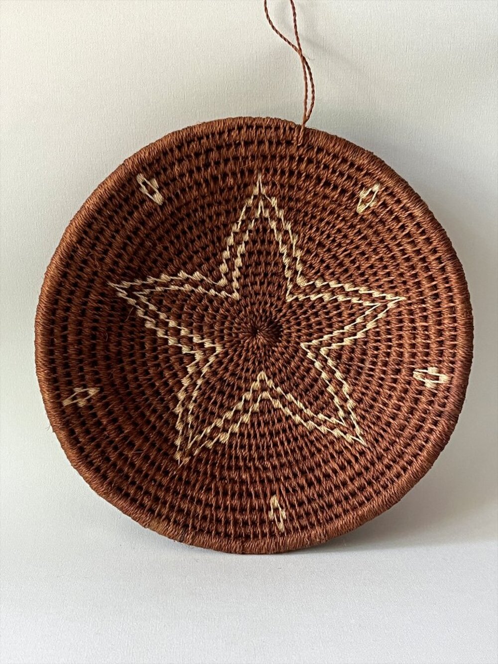 Vintage African Coiled Basket Wall Hanging Star Pattern Handmade 10"